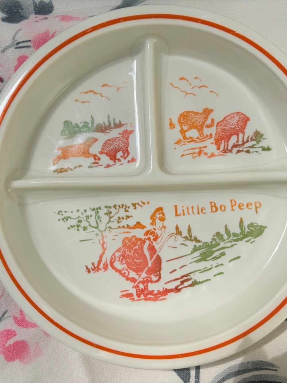 Vintage Fire King Vitrock Milk Glass Little Bo Peep Child’s divided dish